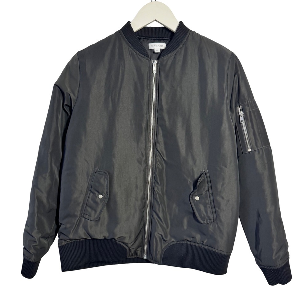 Olivia Grey Womens Bomber Jacket Charcoal Grey Full Zip Flight Jacket Size XS